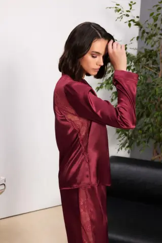 Saten Altılı Gelin Çeyiz Seti - 6035 Bordo