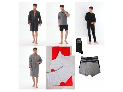 Erkek Pijama ve İç Çamaşırı Seti 12 Parça