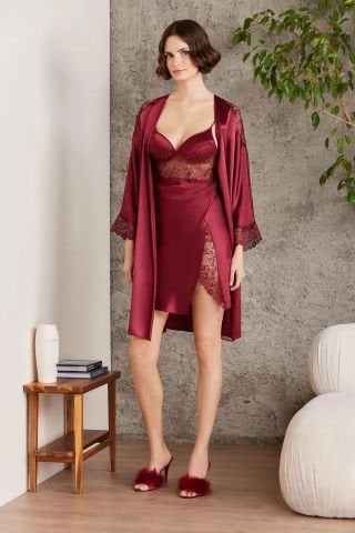 Saten Altılı Gelin Çeyiz Seti-6000 Bordo