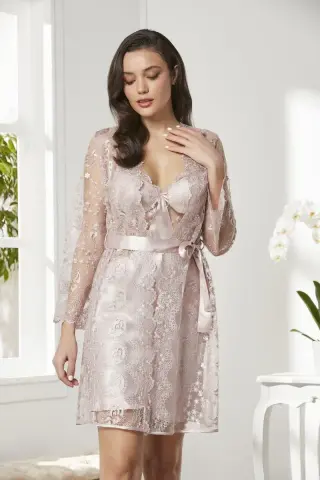 Saten Altılı Gelin Çeyiz Seti - 6225 Pudra