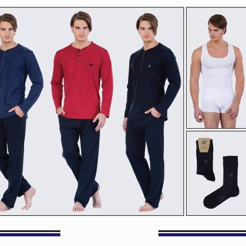 Yorkshire Polo 873 Pijama Takımı & Çamaşır Takımı & Çorap 5'li Set